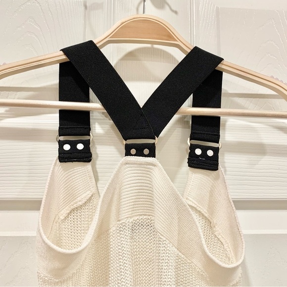 Ivory White Knit Long Wide Black Straps Tunic Tank Top - Picture 7 of 8
